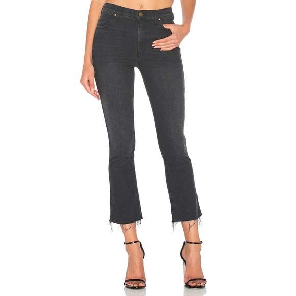 THE GREAT The Nerd Raw Hem Jeans In Black Size 24 Kick Flare High Rise Straight - Picture 2 of 16